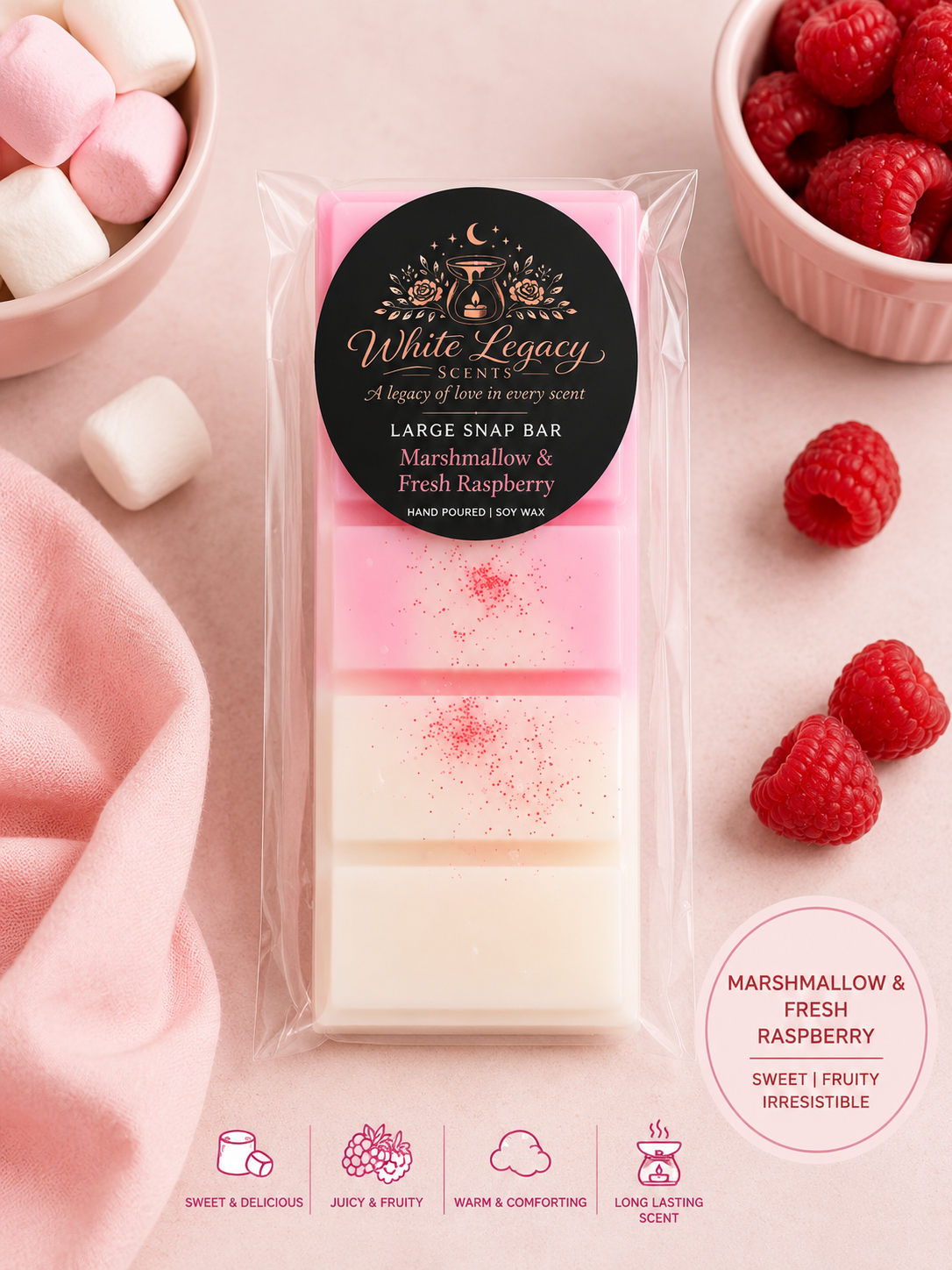 Marshmallow & Fresh Raspberry Large Snap Bar