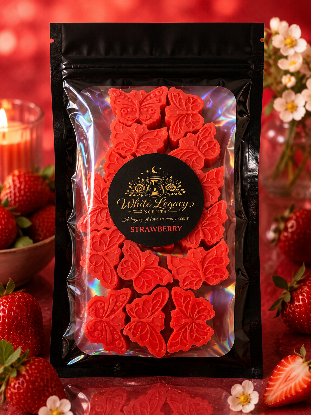 Strawberry Small Mylar Bag (Butterflies)